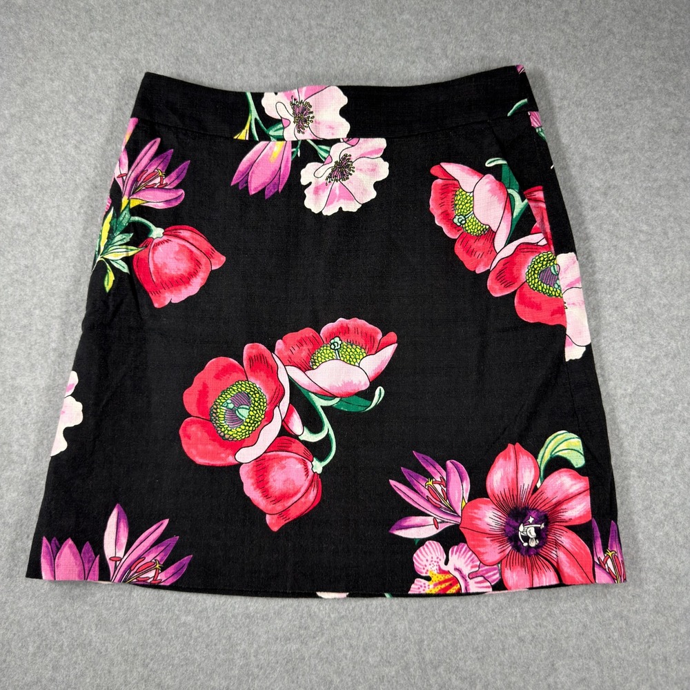 Ann Taylor Womens Size 6 Black Floral Mini Skirt Pockets Lined Career Preppy
